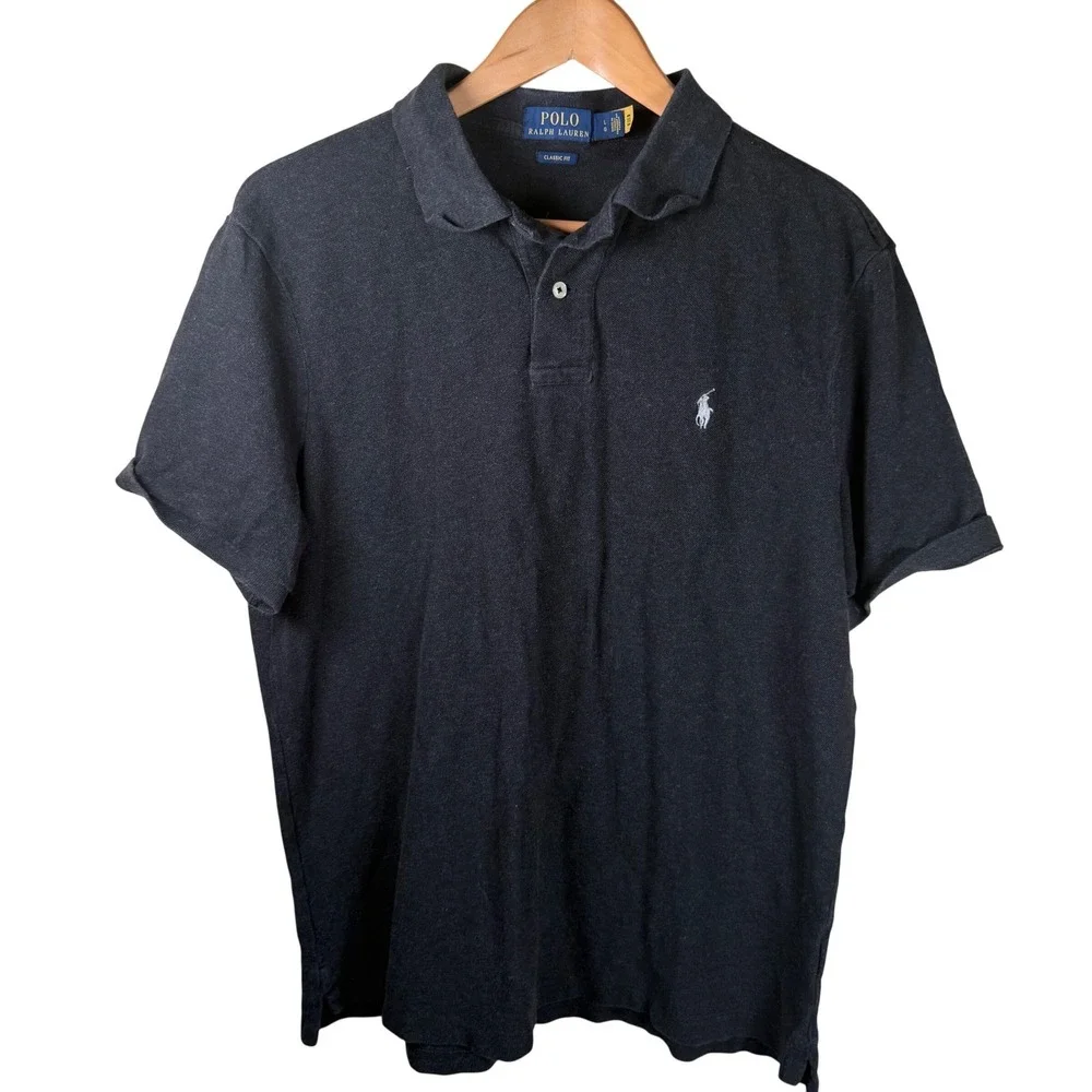 Polo Ralph Lauren Classic Fit Polo Mens Large Charcoal Grey‎ Preppy Pique Golf